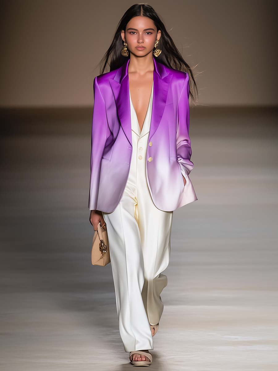 Elegant and Tasteful Gradient Purple Satin Blazer