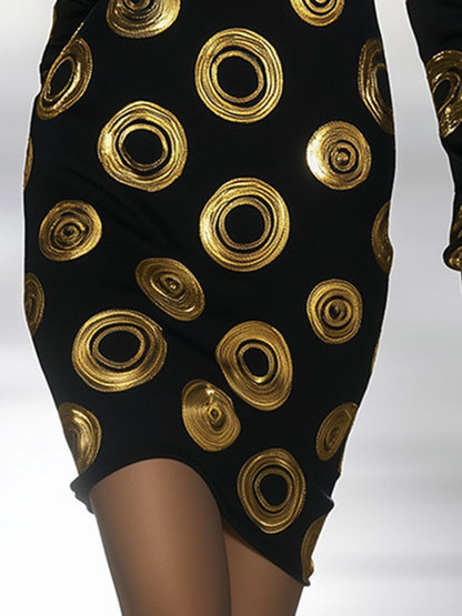 Retro High Fashion Black and Gold Contrast Mini Dress