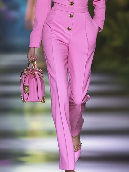 Exquisite and Elegant Contrast Lapel Pink Jumpsuit