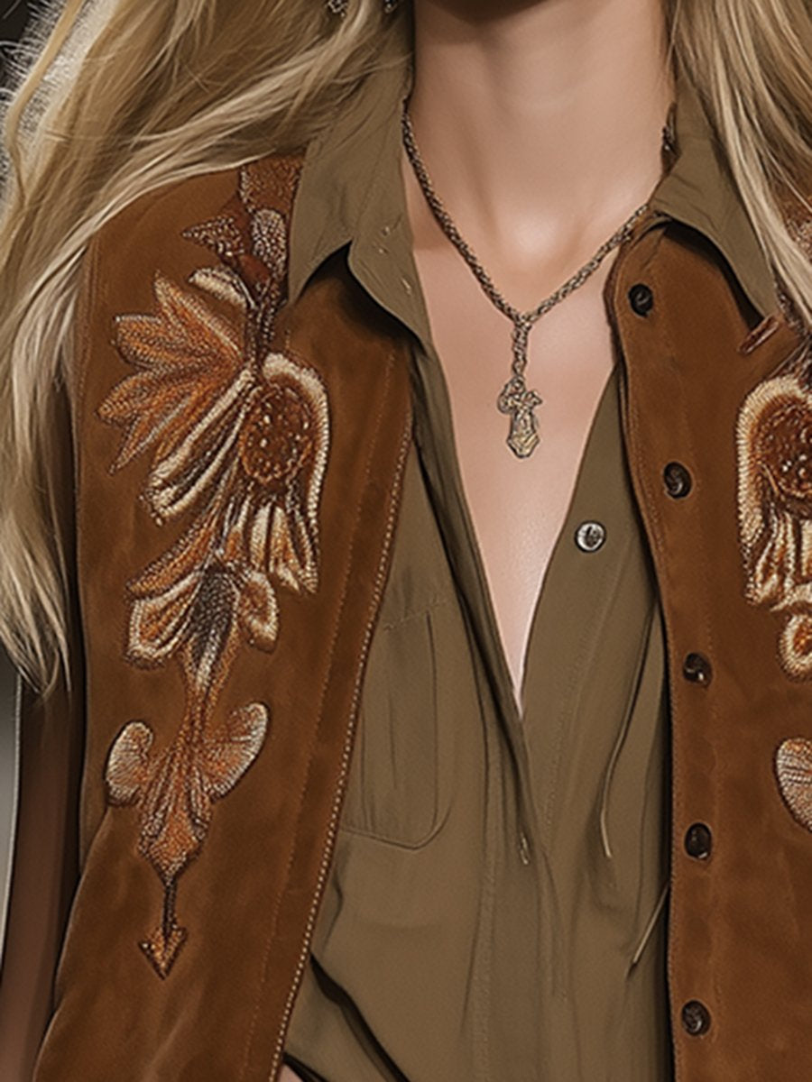 Retro And Fashionable Western Style Embroidered Tassel Suede Vest