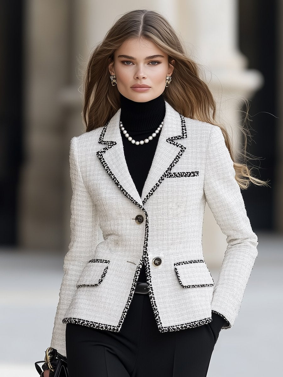 High-End Retro Chanel Style Collar Single-Breasted Tweed Suit Jacket