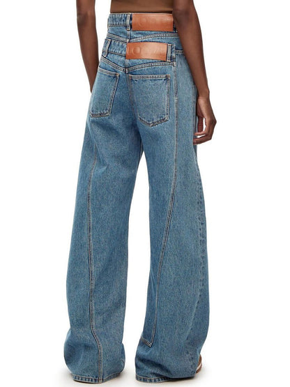 Casual Loose Retro Double Waist Wide Leg Jeans