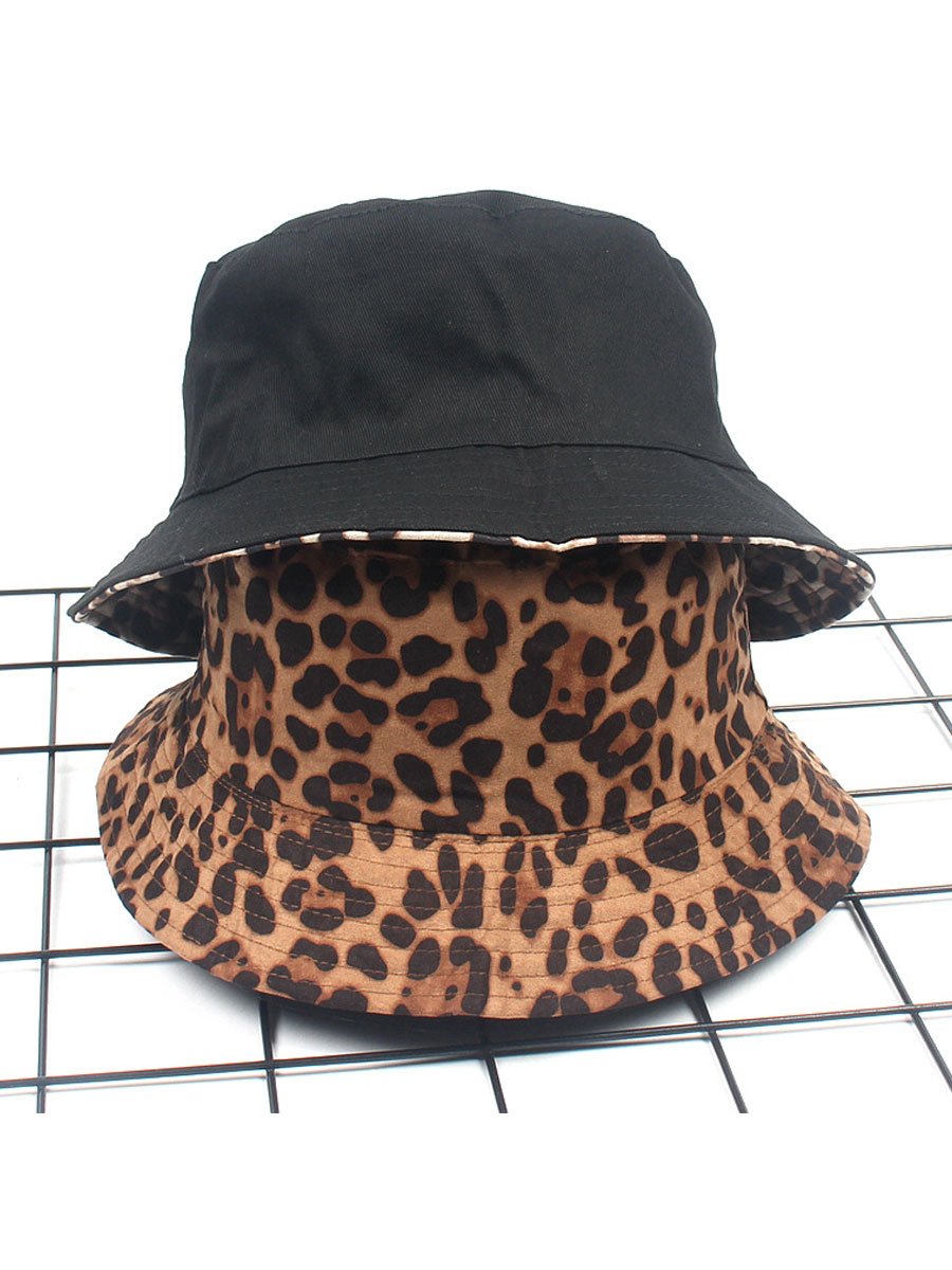 Suede Leopard Print Casual Sun Hat Bucket Hat