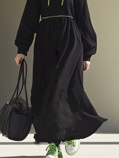 Oversized Hooded Sweatshirt Long Sleeve Maxi Dress