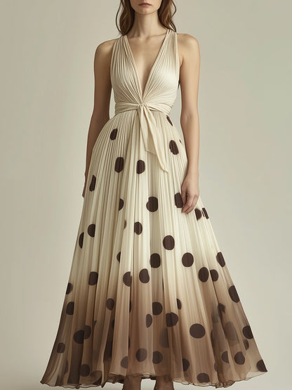 Elegant and Charming Polka Dot Beige Gradient Sleeveless Maxi Dress