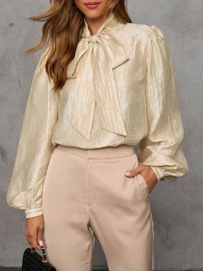 High-End Fashionable Textured Shimmering Ribbon Shirt