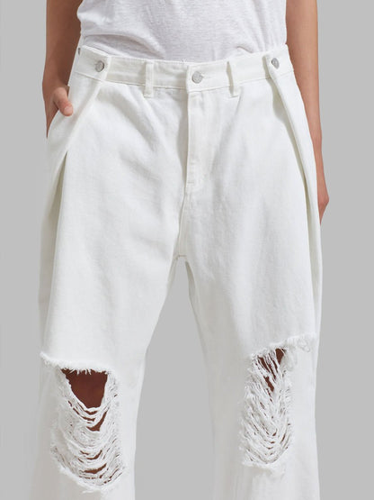 Casual Loose-Fitting Ripped White Wide-Leg Jeans