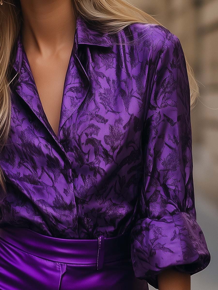 Mysterious Elegant Purple Satin Dark Pattern Shirt