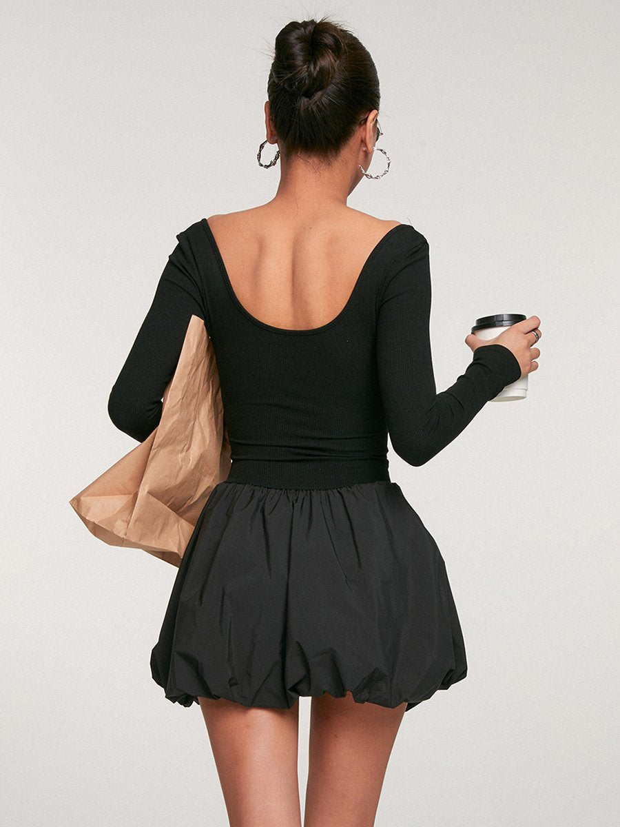 High-End Fashionable Slim Black Bud Hem Mini Dress