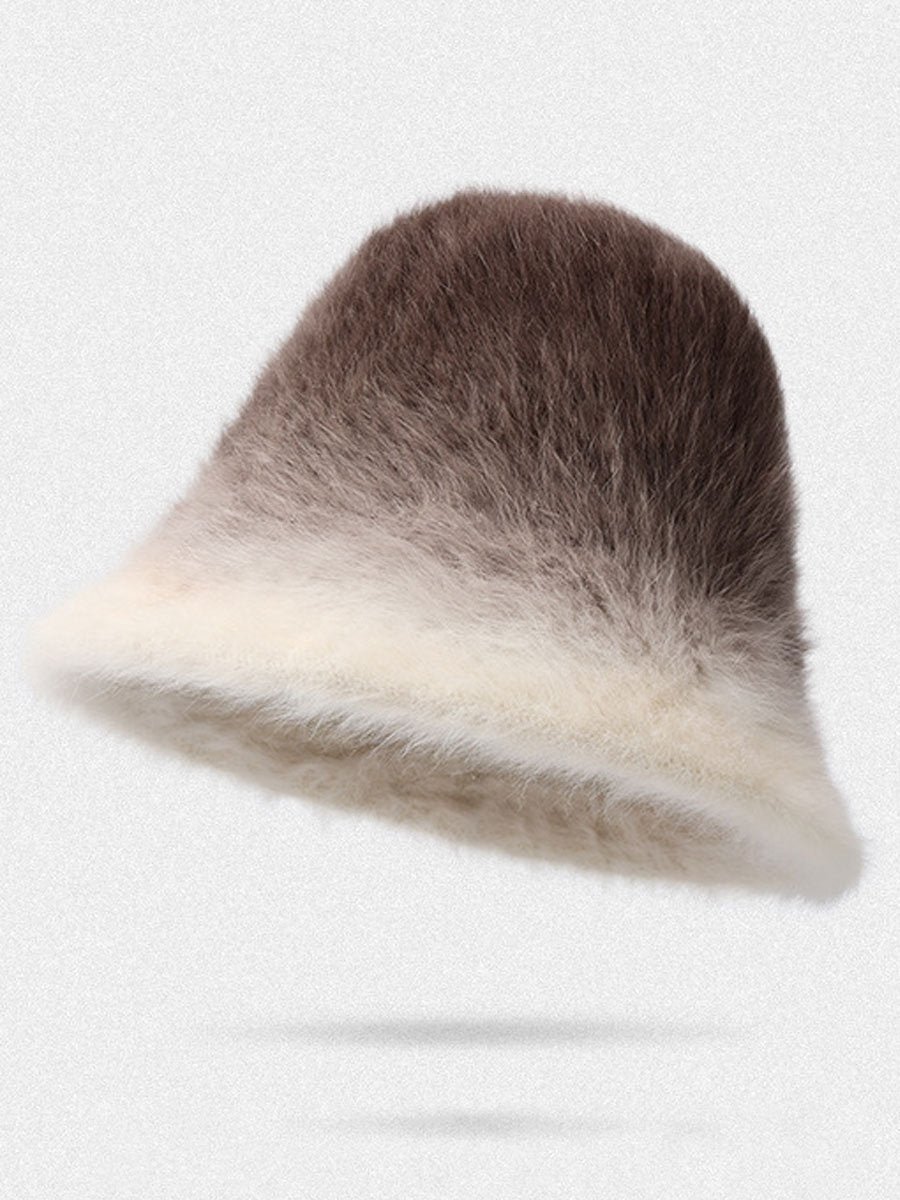 Winter Fashion Gradient Plush Rabbit Fur Warm Bucket Hat