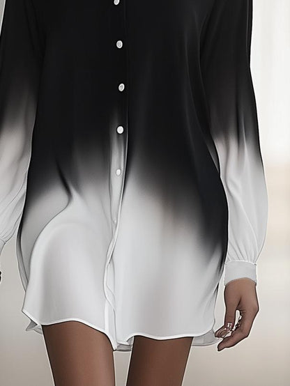 Artistic Black and White Gradient Shirt Long Sleeve Mini Dress