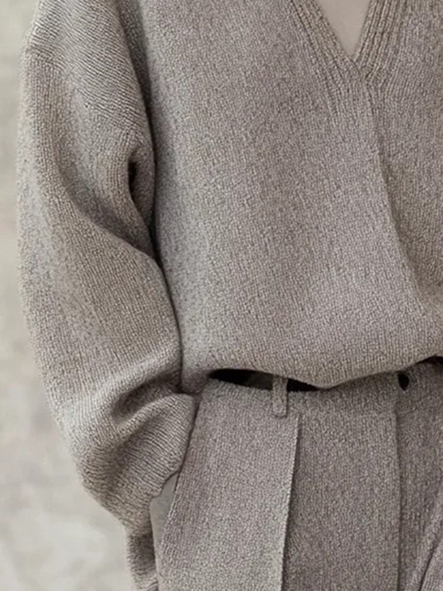 Lazy High-End Deep V-Neck Oatmeal Loose Pullover Sweater