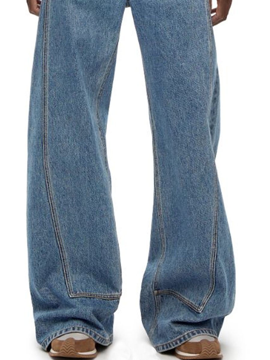 Casual Loose Retro Double Waist Wide Leg Jeans