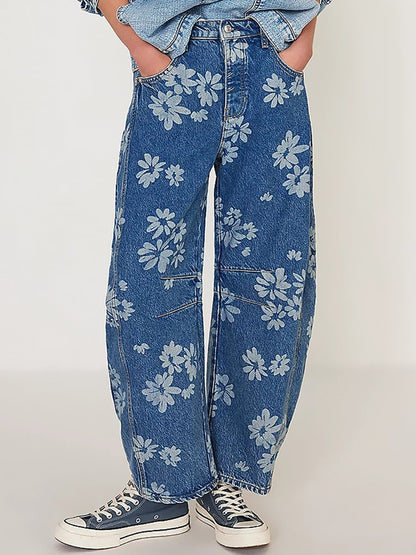 Casual Loose Fashion Floral Printed Denim Pants