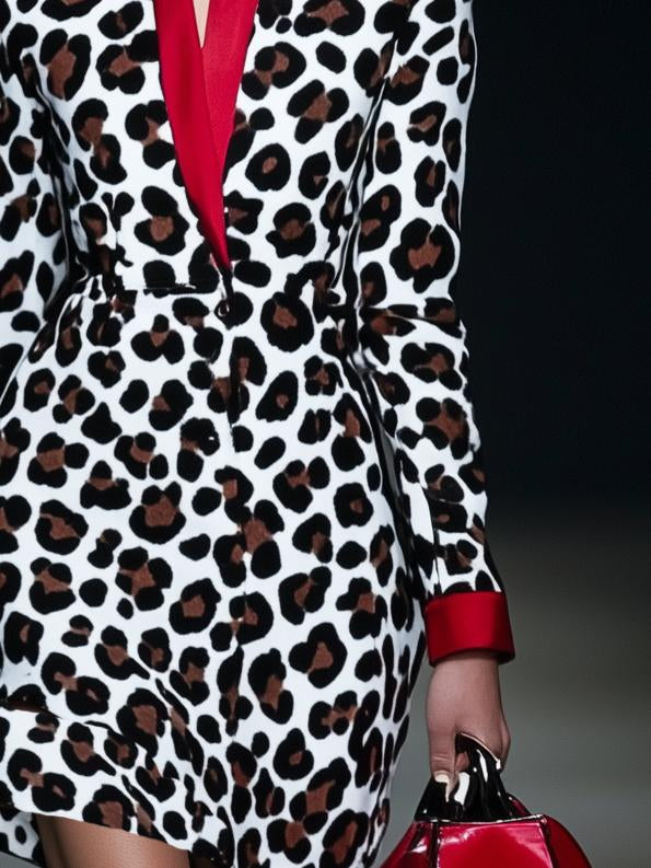 Retro Elegant Colorblock Leopard Print Long Sleeve Mini Dress