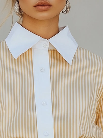 Casual Loose Fashionable Goose Yellow Striped Shirt