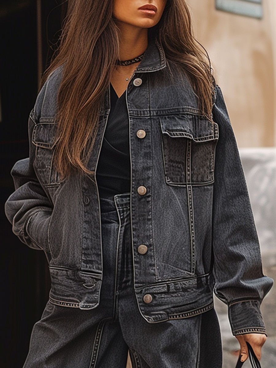 Casual Loose Vintage Pocket Denim Jacket