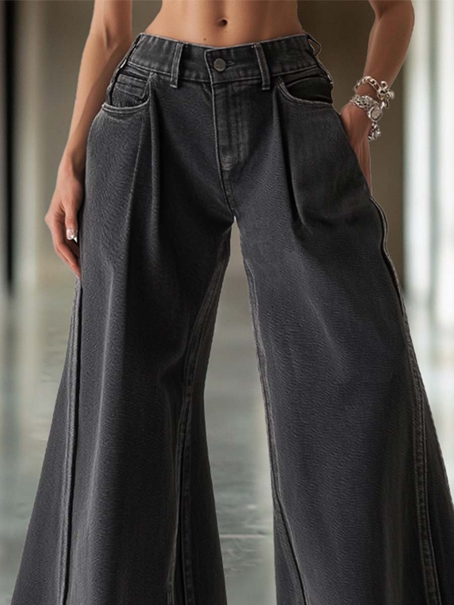 Retro Fashion Street Style A-Line Wide Leg Jeans