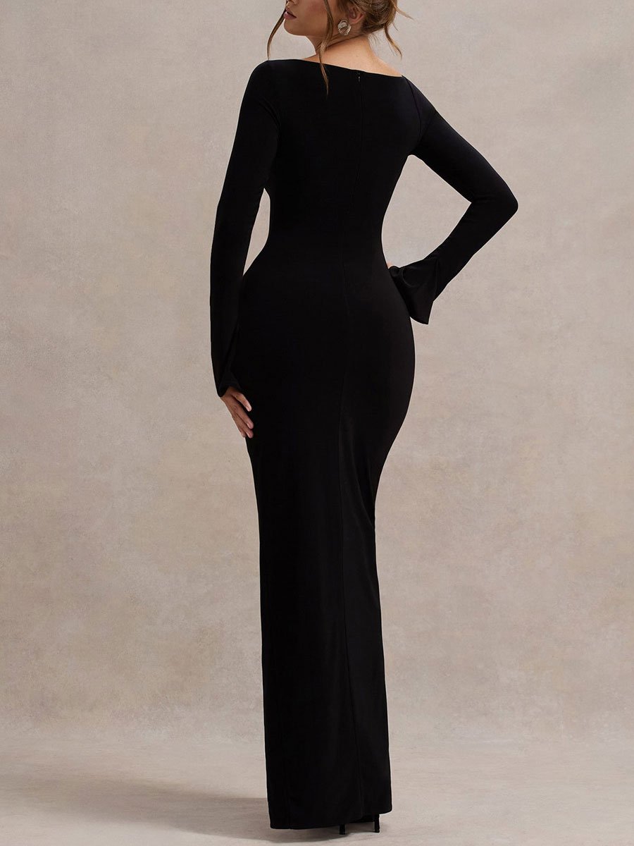 Fashion Party Slit Cotton Blend Long Sleeve Maxi Dress