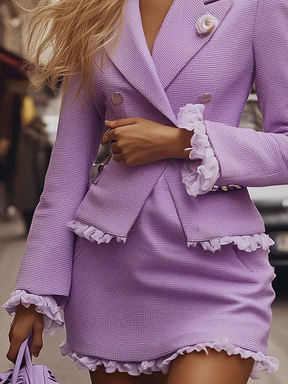 Gentle Light Purple Texture Suit-style Fake Two-piece Mini Dress