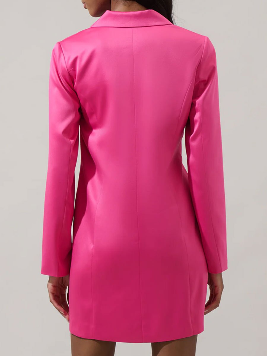 Fashion Pink Satin Double Breasted Blazer Mini Dress