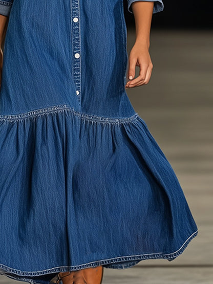 Retro Loose Fashion Embroidered Denim Maxi Dress