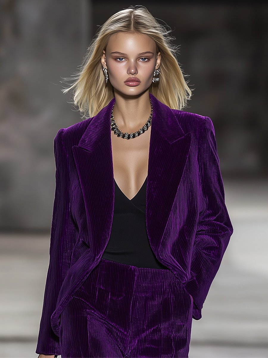 Elegant Mysterious Purple Corduroy Suit Blazer