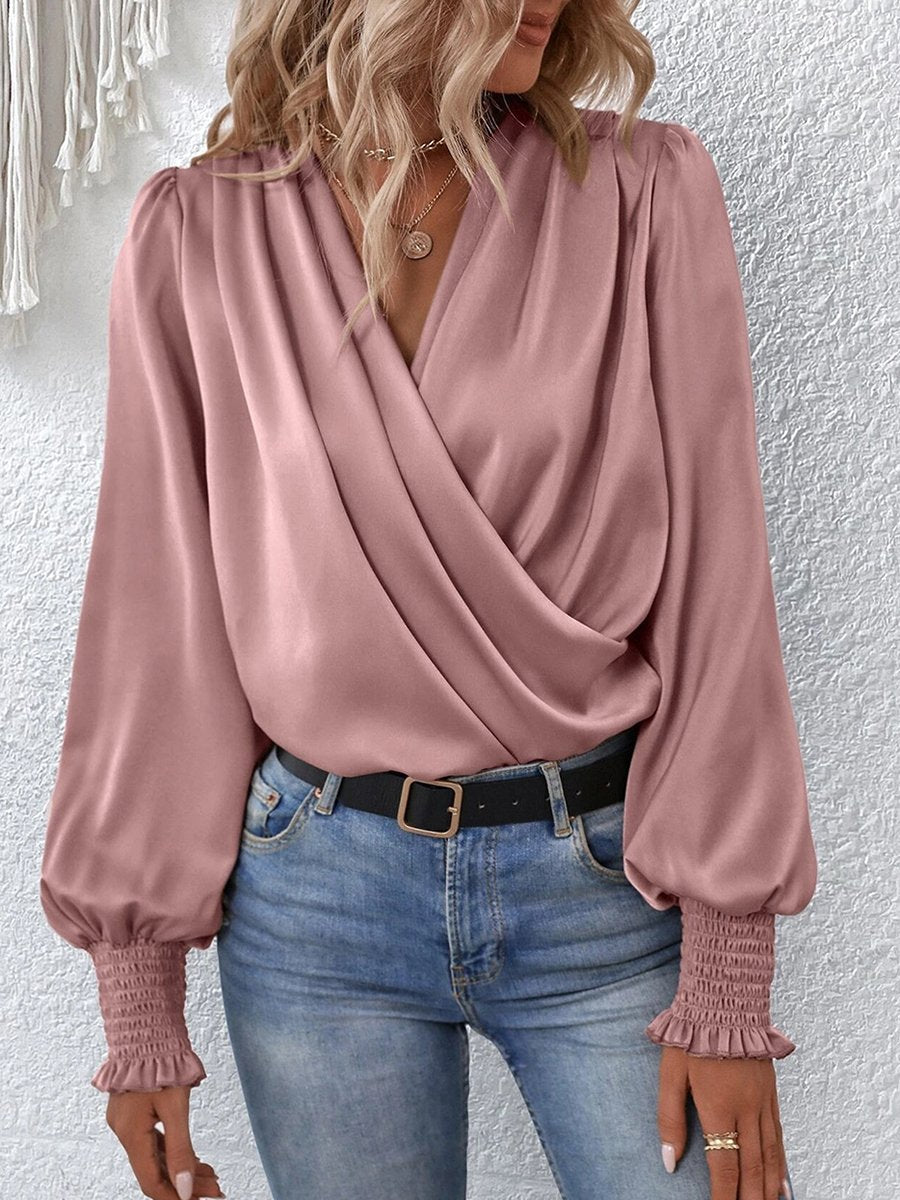 High Quality Elegant V-neck Lantern Sleeves Temperament Shirt