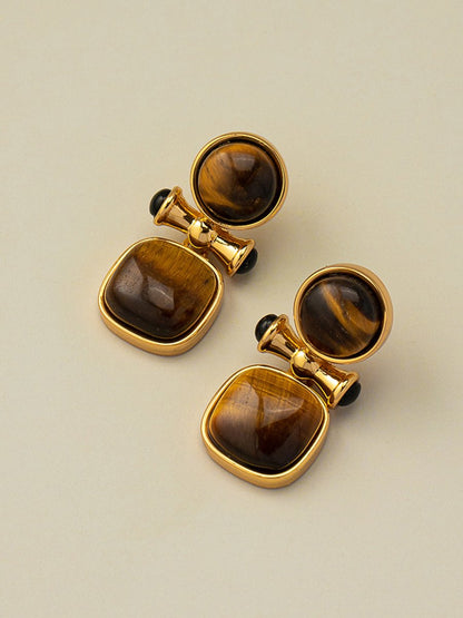 Retro Light Luxury High-end Natural Tiger Eye Stone Earrings