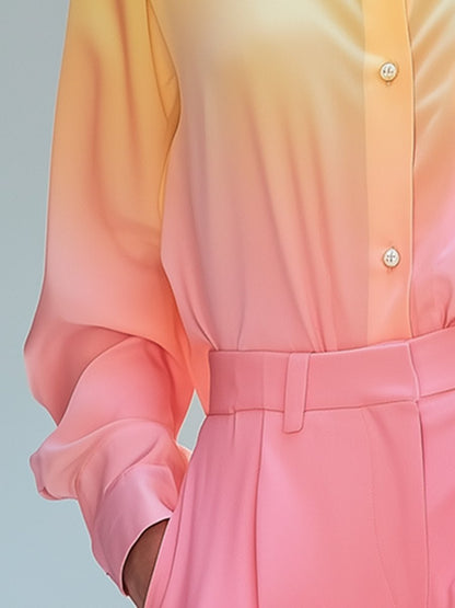 High-End Fashionable Pink And Yellow Gradient Shirt