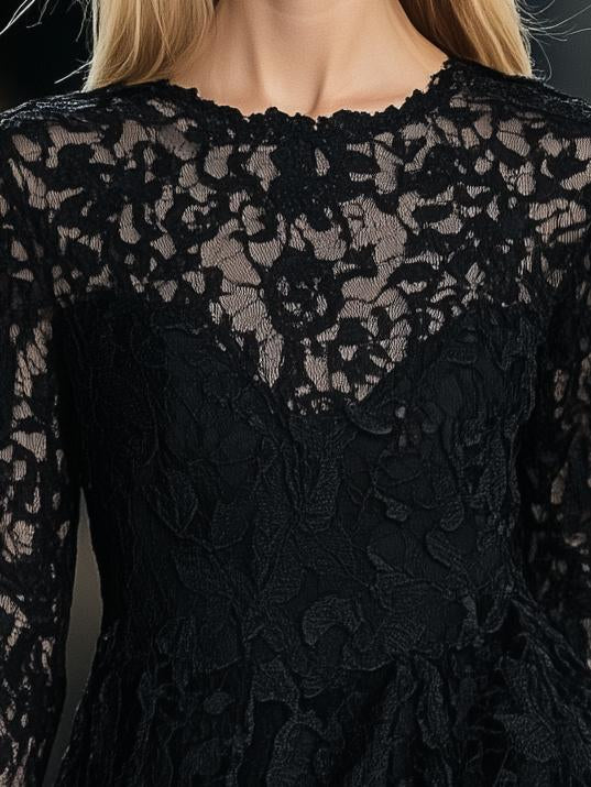 Classic Lace Black Long Sleeve Mini Dress