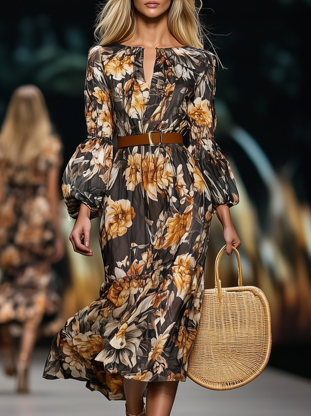 Loose Flowing Printed Long Sleeve Maxi Dress