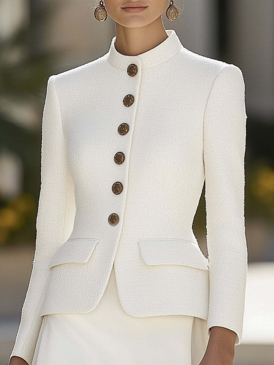 Classic Timeless Three-dimensional Tailoring Small Stand Collar White Suit Jacket