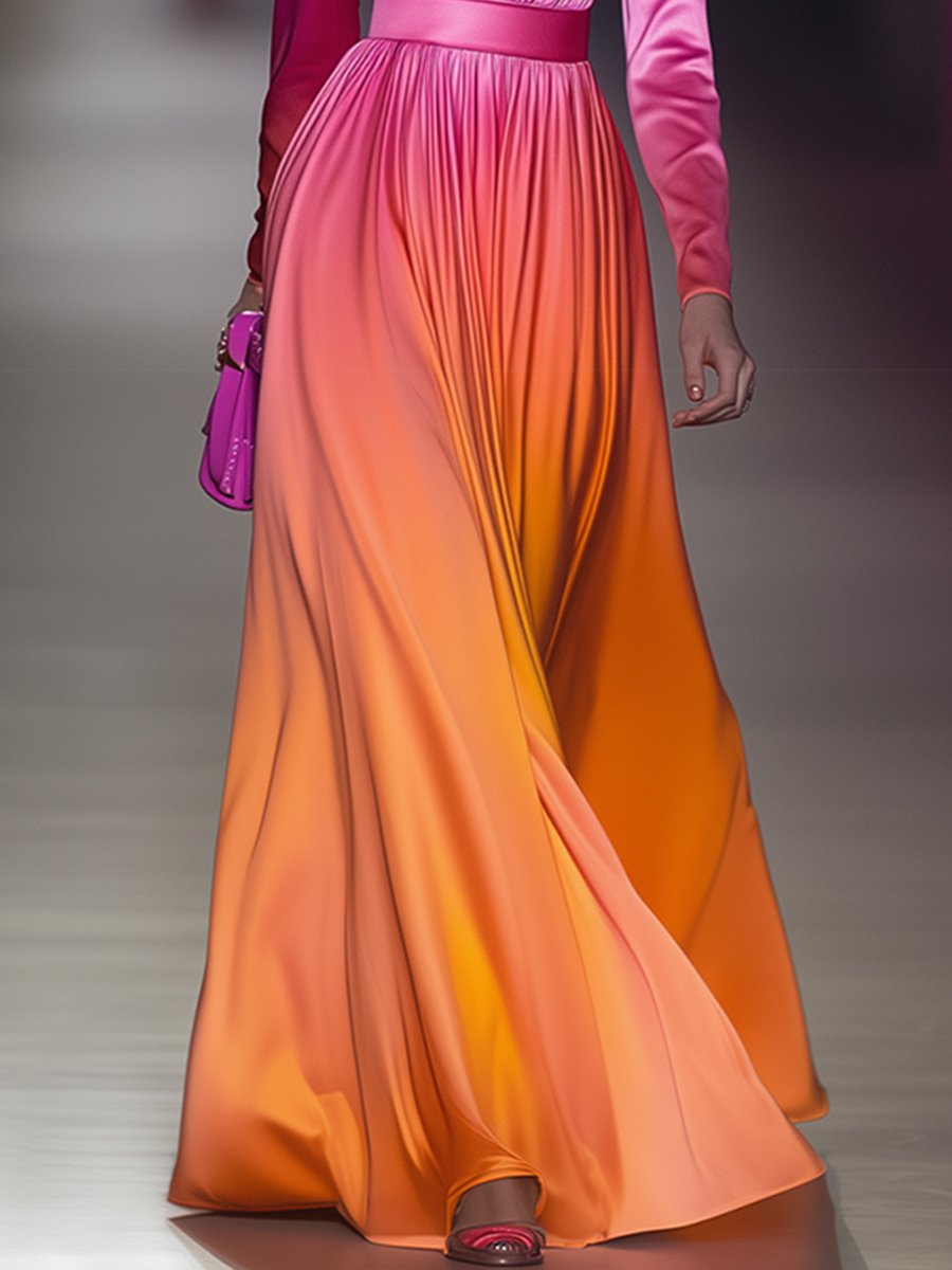 High-End Elegant And Fashionable Gradient V-Neck Maxi Dress