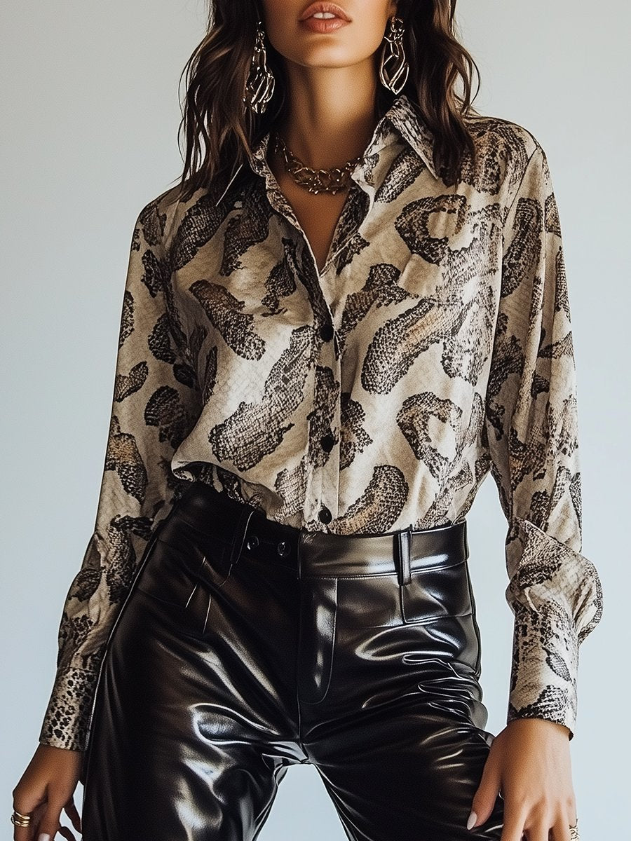 Lazy Fashion Zebra Print Long Sleeve Lapel Printed Shirt