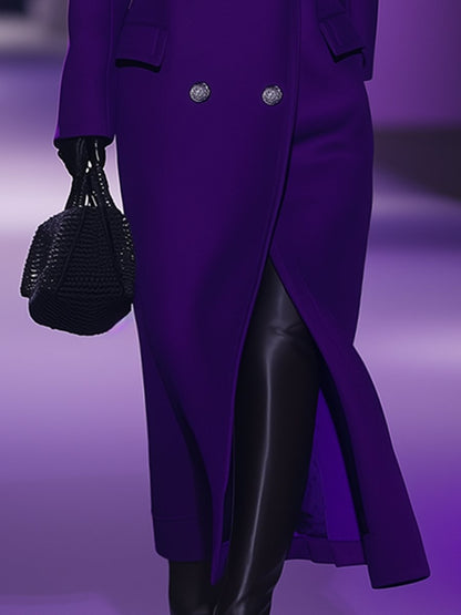 High-End Fashionable And Exquisite Silver Double-Breasted Purple Wool Coat