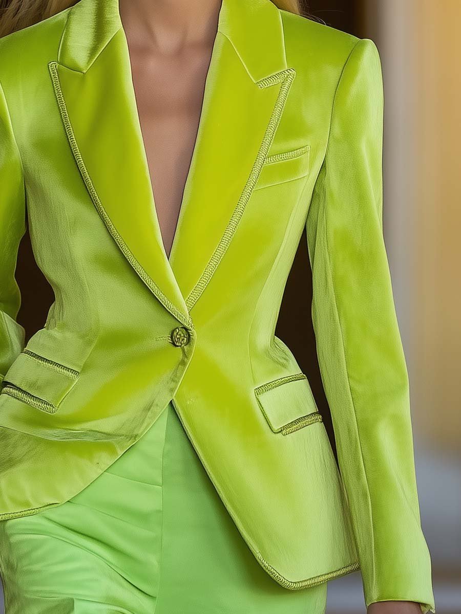 Fresh and Eye-catching Lemon Green Trim Blazer