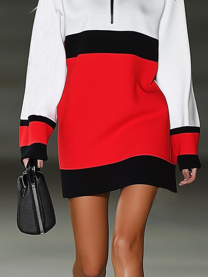 Sporty Color Block Long Sleeve Mini Dress