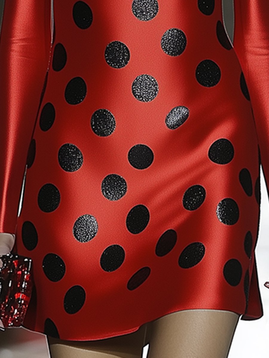 Fashionable and Elegant Polka Dot Satin Mini Dress