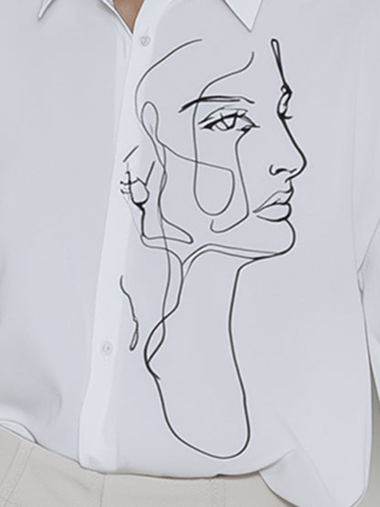 Casual Loose Fashion Art Face Printed Shirt