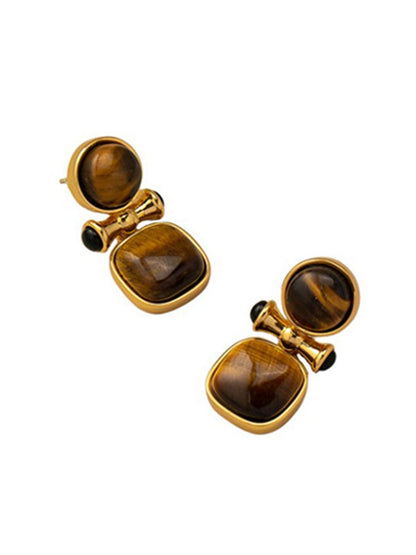 Retro Light Luxury High-end Natural Tiger Eye Stone Earrings