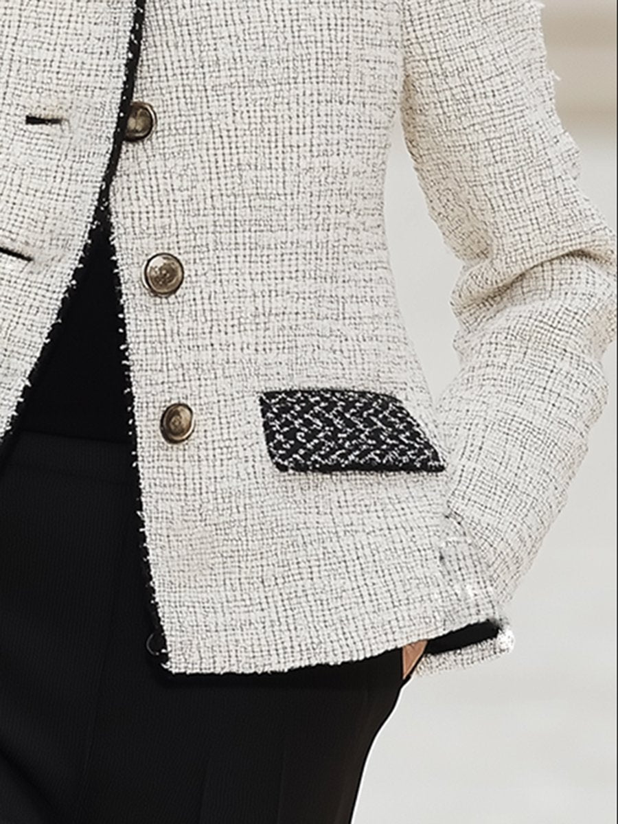 High-End Retro Chanel Style Round Neck Single-Breasted Tweed Jacket