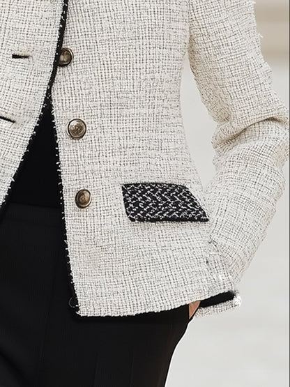 High-End Retro Chanel Style Round Neck Single-Breasted Tweed Jacket