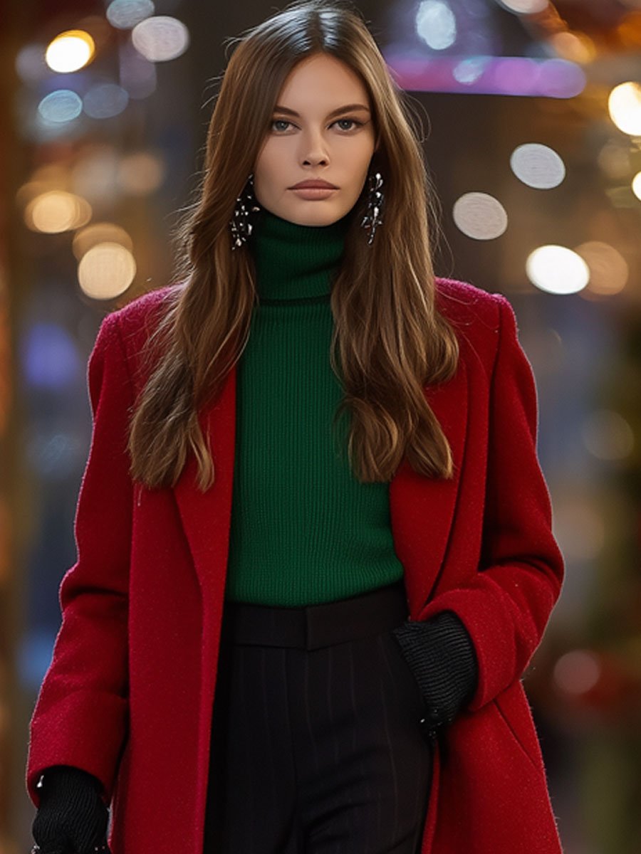 Casual Loose Retro Red Woolen Coat