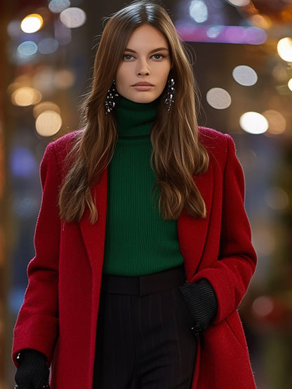 Casual Loose Retro Red Woolen Coat