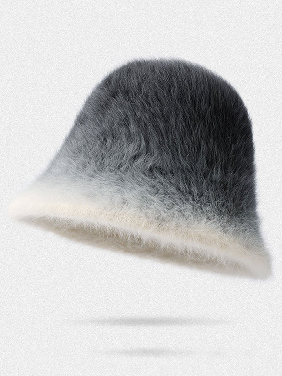 Winter Fashion Gradient Plush Rabbit Fur Warm Bucket Hat