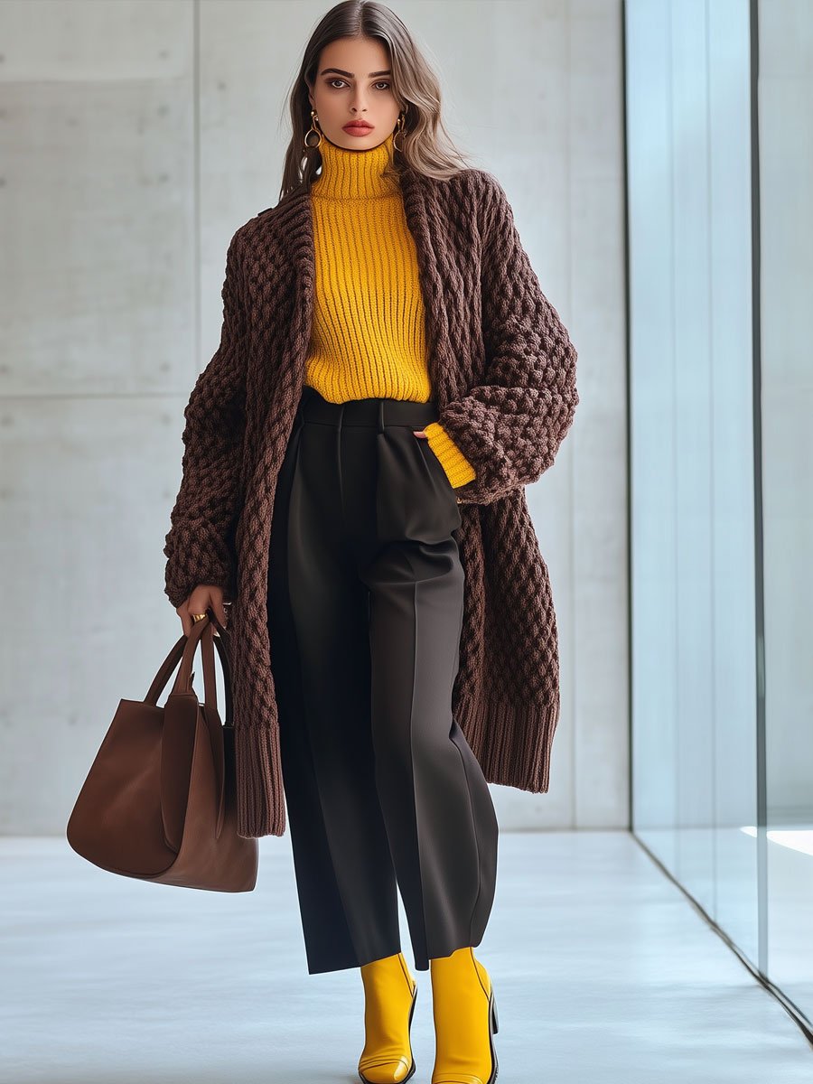 Casual Loose Retro Brown Knitted Cardigan