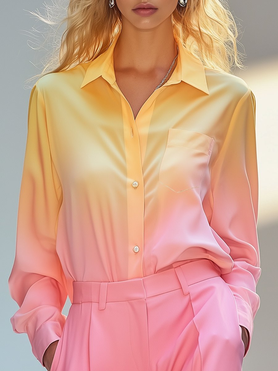 High-End Fashionable Pink And Yellow Gradient Shirt