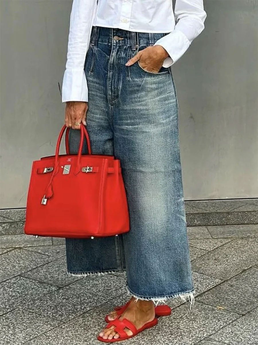 【24-hour shipping out】Oyrosy Urban Chic Denim Wide-Leg Jeans