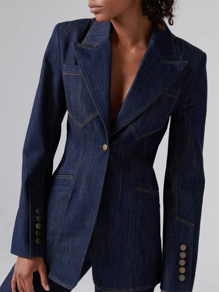 Fashion Classic Slim Fit Lapel Denim Blazer